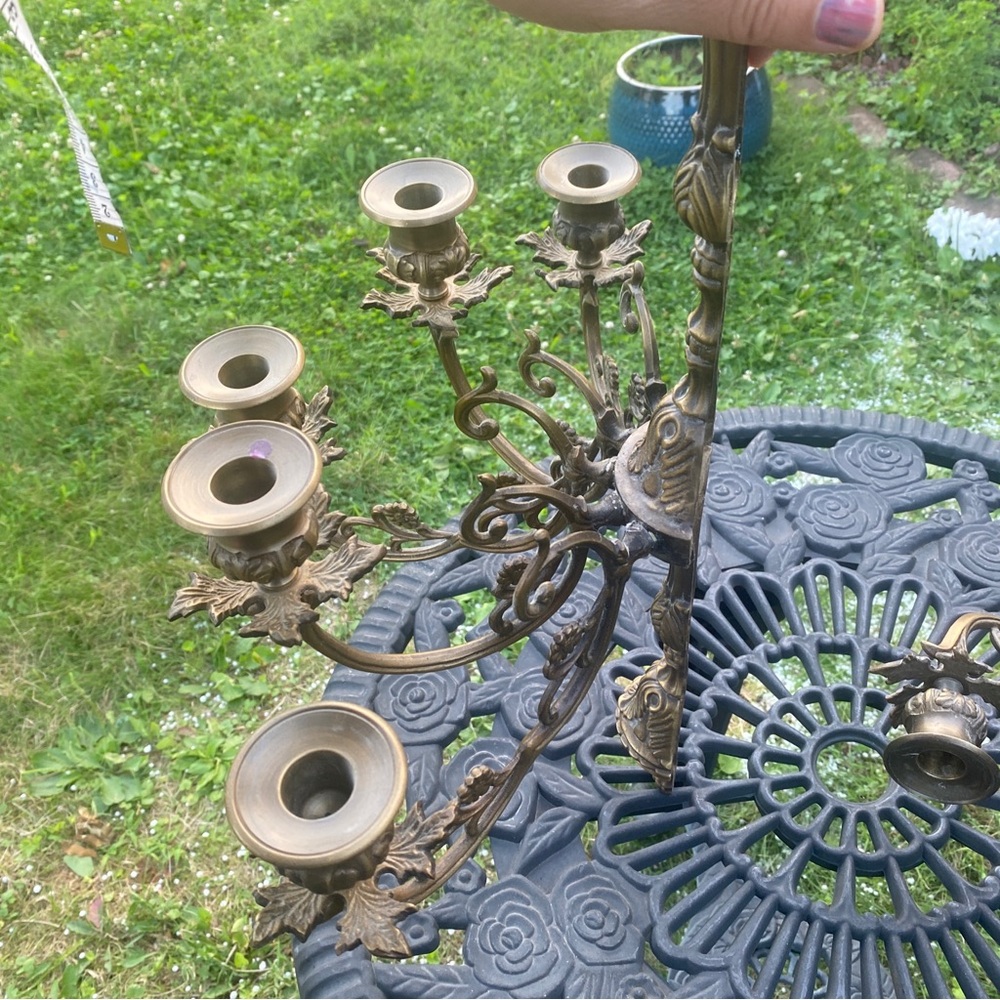 2 Vintage Baroque Style Large Brass Five Candle Candelabra From 1970 - Picture 8 of 16